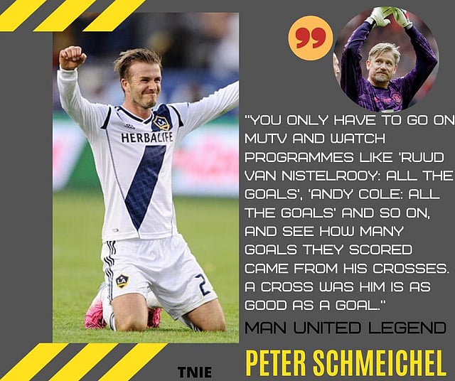 Peter Schmeichel: “You only have to go on MUTV and watch programmes like ‘Ruud van Nistelrooy: all the goals’, ‘Andy Cole: all the goals’ and so on, and see how many goals they scored came from his crosses. A cross was him is as good as a goal.”