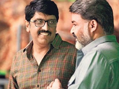 Unnikrishnan B with Mohanlal on the sets of Villain