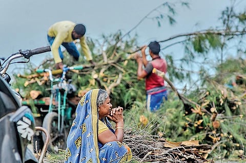 People pick up pieces of their lives at Talasari beach in Balasore district on Thursday. (Photo | EPS/Biswanath Swain)
