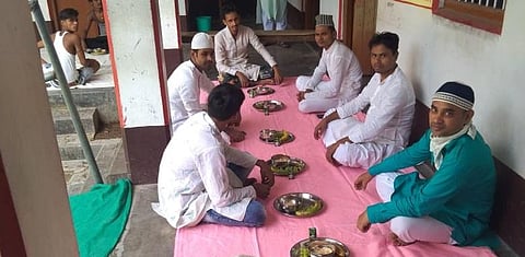 Muslim migrants celebrating Eid at a quarantine centre (Photo | EPS)