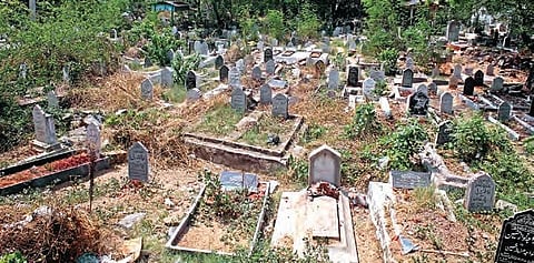 A burial ground at Punjagutta in Hyderabad. (Photo | Sathya Keerthi, EPS)