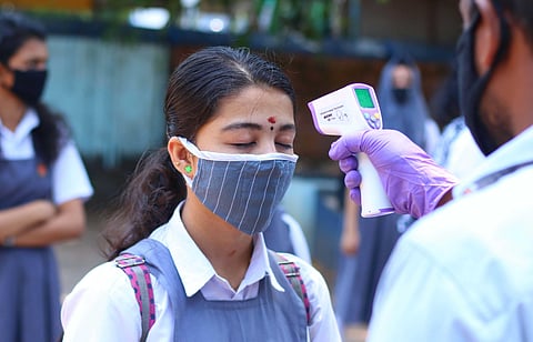 The postponed SSLC and HSE examinations began across Kerala with social distancing and Covid-19 safety protocols in place to avoid any chance of virus transmission. (Photo | T P Sooraj, EPS)