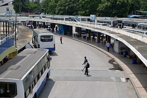 While BMTC has some crowd KSRTC hardly has any takers on Friday in Bengaluru. (Photo | Meghana Sastry/EPS)