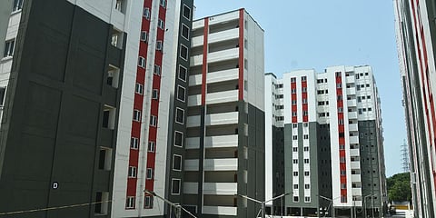 The Slum Clearence Board building that was recently converted into a COVID-19 care unit for Zone-6 at KP Park near Pulianthope. (Photo | Ashwin Prasath, EPS)