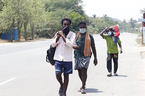 The three migrant workers on their marathon walk (Photo | S Dinesh)