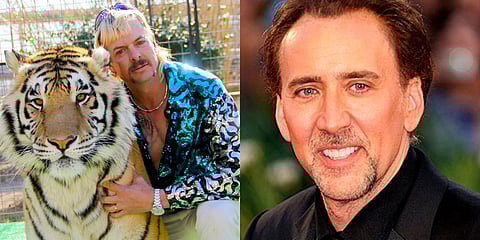 Joe Exotic (L) and actor Nicolas Cage (R)