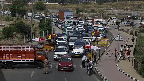 Traffic at Delhi -Uttar pradesh border during the lockdown 3.0 to control the spread of Coronavirus pandemic in Delhi on Monday. (Photo | Anil Shakya/EPS)