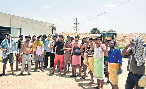 Migrant labourers working at Mallanna Sagar project site in Siddipet on Tuesday