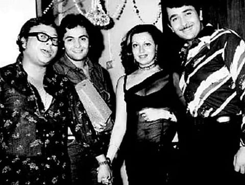 (From left to right) RD Burman, Rishi Kapoor, Babita and Randhir Kapoor (Photo | Kareena Kapoor Khan, Instagram)