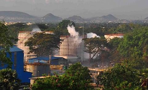 Vapour billows out from LG Polymers industry after a major chemical gas leak in RR Venkatapuram village Visakhapatnam. (Photo| PTI)