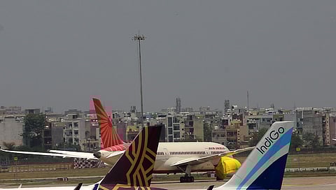 Air India plane is parked at Indira Gandhi International airport during the nationwide lockdown in New Delhi on Friday. (Photo | Shekhar Yadav/EPS)