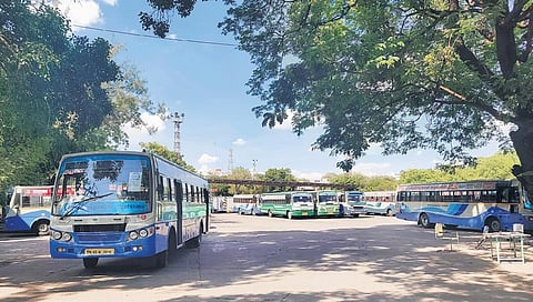 Buses kept ready for operations at TNSTC depot in Tiruchy | EXPRESS