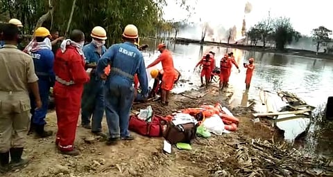A massive fire broke out at the gas well of Oil India Limited at Baghjan in Tinsukia district. (Photo | Express)