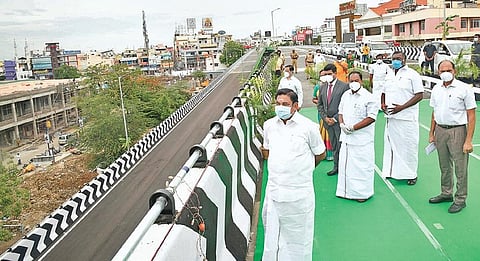 Chief Minister Edappadi K Palaniswami at the inauguration of the two-tier flyover at Kuranguchavadi in Salem, the longest of its type in Tamil Nadu; He also inaugurated various completed projects