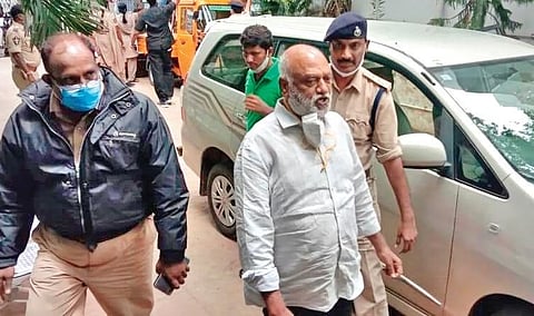 Policemen escort TDP leader JC Prabhakar Reddy in Anantapur on Saturday | Express