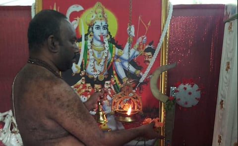 Man worships 'corona devi' in Kerala. (Photo| EPS)