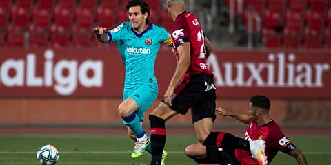 Lionel Messi returned without a beard and with a goal and two assists as Barcelona resumed their La Liga title challenge on Saturday with a thumping 4-0 victory over Real Mallorca. (Photo | AFP)