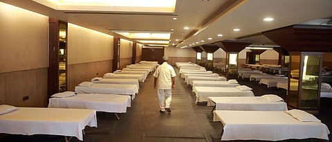 Shehnai banquet hall turned quarantine center for treating COVID-19 patients during the ongoing nationwide lockdown in New Delhi on Monday. (Photo | Shekhar Yadav/EPS)