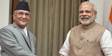 PM Narendra Modi and his Nepalese counterpart Khadga Prasad Sharma Oli (File Photo | PTI)