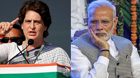 A collage of Congress General Secretary Priyanka Gandhi and Prime Minister Narendra Modi.