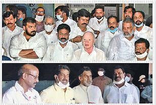 (From top) Deputy Chief Minister Pilli Subash Chandrabose addresses the media at Assembly premises in Velagapudi on Wednesday; TDP MLC Ashok Babu and others speak to the press | EXPRESS