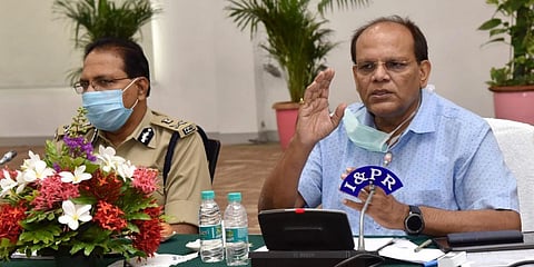 Telangana Chief Secretary Somesh Kumar holding a meeting at BRKR Bhavan on Wednesday on the possible entry of locusts into the state. (Photo| EPS)