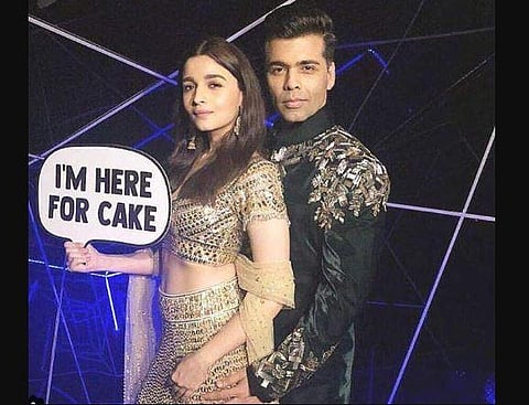 Alia Bhatt and Karan Johar at Akash Ambani and Shloka Mehta's engagment party on June 30, 2018, held at Antilla, in south Mumbai.