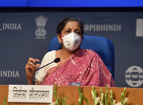Union Finance Minister Nirmala Sitharaman addresses a press conference. (Photo | PTI)