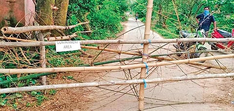 Barricade put up at Bhatana village which was declared a containment zone. (Photo| EPS)