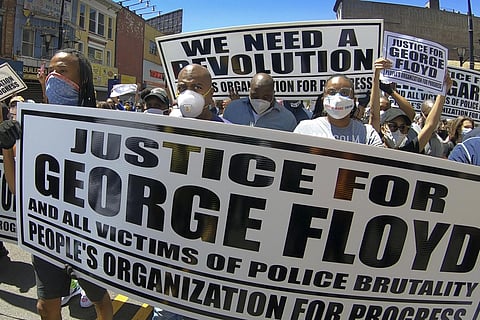 A rally and march by the People's Organization Progress is held to protest the death of George Floyd. (Photo | AP)