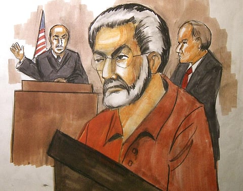 In this Jan. 6, 2010, file courtroom artist's drawing Chicago businessman Tahawwur Rana, center, appears before Judge Matthew Kennelly in Chicago's federal court. (Photo | AP)