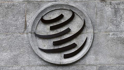 A World Trade Organization (WTO) logo is pictured on their headquarters in Geneva, Switzerland