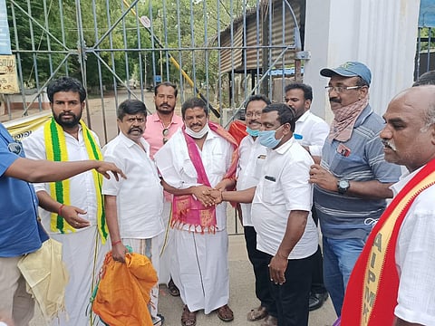 Besides Chinnasamy, two others accused in the case were also released from the prison, said the officials.  Chinnaswamy, Stephen Dhanraj and M Manikandan were greeted with shawls in front the prison by cadres of a few caste outfits. (Photo | EPS)