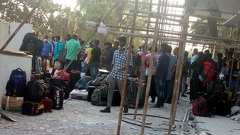The fishermen getting ready to board INS Jalashwa