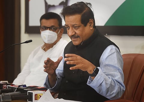 Maharashtra former CM Prithwiraj Chavan addresses media during a press conference in Mumbai Friday June. 26 2020. (Photo | PTI)