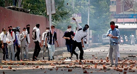 A file photo of stone pelting in Srinagar. (File | PTI)