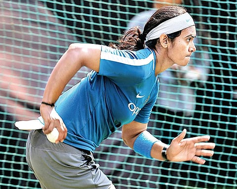 Shikha Pandey during a women’s practice session (Photo| BCCI)