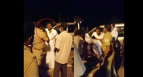 Former TN MP K Arjunan assaults cop at toll plaza on the Salem-Bengaluru National Highway near Karuppur in Salem. (Videograb)