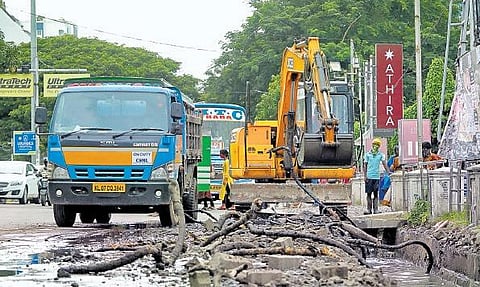 The drainage work carried out under the Cochin Smart Mission Limited at High Court Junction , Arun Angela