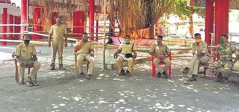 Police officials deployed at Padmabana Pitha in Nemalo. (Photo| EPS)
