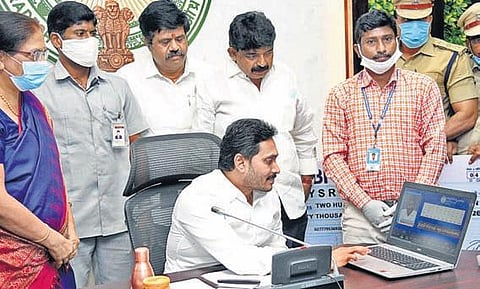 CM YS Jagan releases YSR Vahana Mitra aid in Tadepalli on Thursday (Photo | EPS)