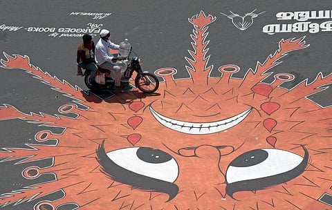 A graffiti drawn on Teynampet road in Chennai during coronavirus lockdown. (Photo | EPS)