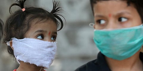 Children wear mask to cover their face during the COVID-19 pandemic. (Photo| Shekhar Yadav, EPS)