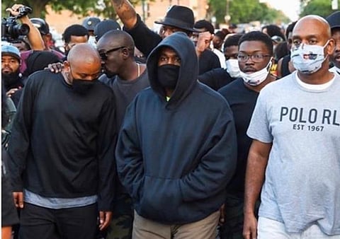 American rapper Kanye West joins George Floyd Protests in Chicago. (Photo | Twitter)