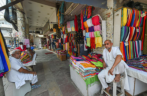 Shopkeeper waits for customers at a market during the ongoing COVID-19 lockdown in New Delhi Wednesday June 3 2020. (Photo | PTI)