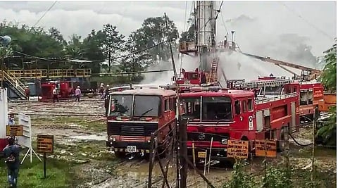 The gas well blowout site in Tinsukia district (Photo | PTI)