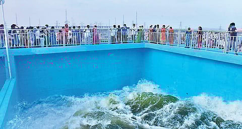 People throng the Ranganayaka Sagar in Siddipet on Saturday