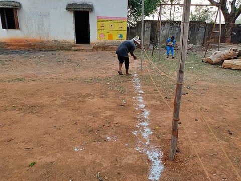Salt mixed with phenyl liquid concentrate are being splattered around the premises and apparently might work as ‘lakshman rekha’ for quarantine centres against snakes.