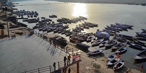 A view Ganga ghats on the occasion of Ganga Dussehra during ongoing COVID-19 lockdown, in Varanasi. (Photo | PTI)