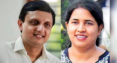 DYFI National President P A Muhammad Riyas and Veena Vijayan.